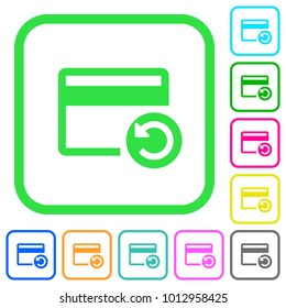 Undo credit card last operation vivid colored flat icons in curved borders on white background