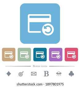 Undo credit card last operation white flat icons on color rounded square backgrounds. 6 bonus icons included