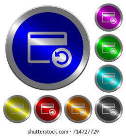 Undo credit card last operation icons on round luminous coin-like color steel buttons