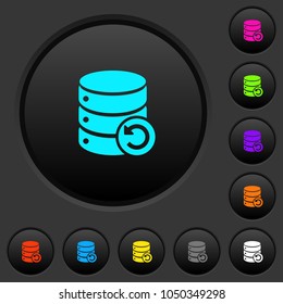 Undo database changes dark push buttons with vivid color icons on dark grey background
