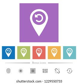 Undo GPS map location flat white icons in square backgrounds. 6 bonus icons included.