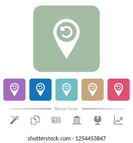 Undo GPS map location white flat icons on color rounded square backgrounds. 6 bonus icons included