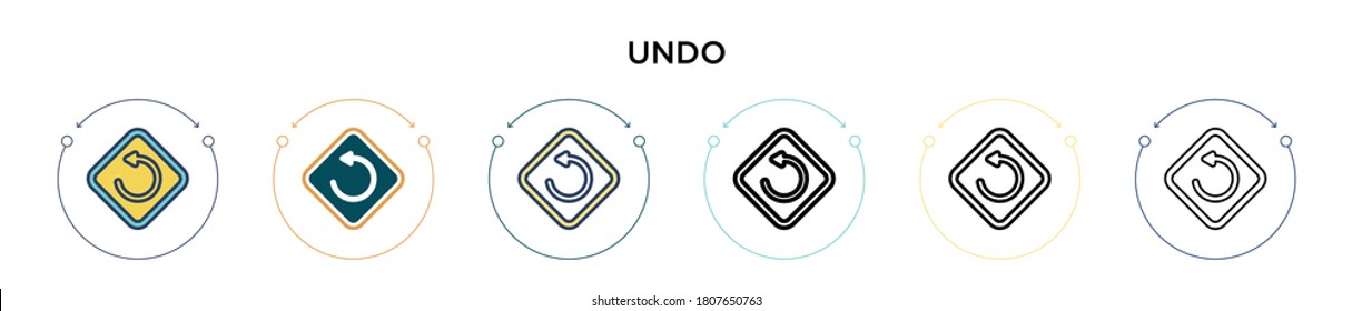 Undo icon in filled, thin line, outline and stroke style. Vector illustration of two colored and black undo vector icons designs can be used for mobile, ui, web