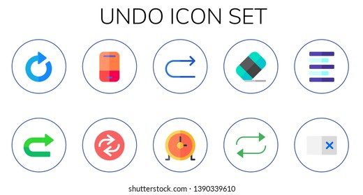 Undo Icon Set. 10 Flat Undo Icons.  Simple Modern Icons About  - Refresh, Turn, Eraser, Repeat, Redo, Circular Clock, Left Alignment, Erase