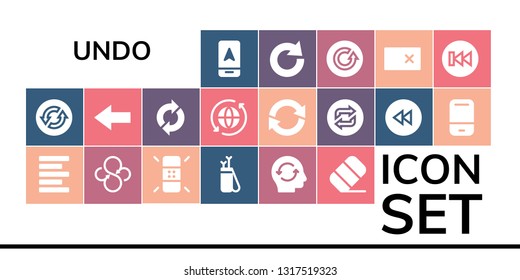 undo icon set. 19 filled undo icons.  Simple modern icons about  - Arrow, Loop, Left alignment, Sync, Eraser, Refresh, Back, Backward, Redo, Erase, Previous