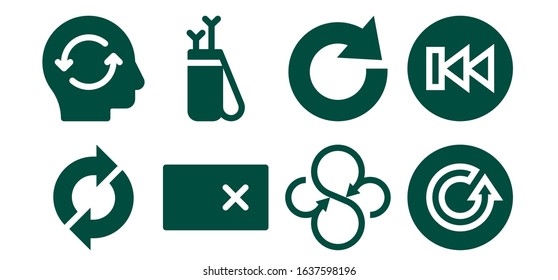 undo icon set. 8 filled undo icons.  Simple modern icons such as: Sync, Refresh, Erase, Arrow, Redo, Previous