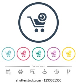 Undo last cart operation flat color icons in round outlines. 6 bonus icons included.