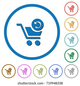 Undo last cart operation flat color vector icons with shadows in round outlines on white background