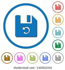 Undo last file operation flat color vector icons with shadows in round outlines on white background