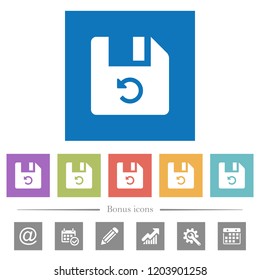 Undo last file operation flat white icons in square backgrounds. 6 bonus icons included.