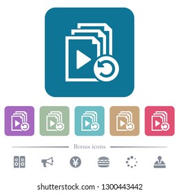 Undo last playlist operation white flat icons on color rounded square backgrounds. 6 bonus icons included