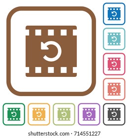 Undo movie changes simple icons in color rounded square frames on white background