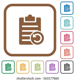 Undo note changes simple icons in color rounded square frames on white background