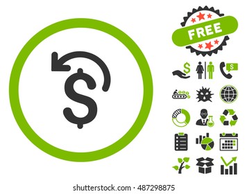 Undo Payment icon with free bonus symbols. Vector illustration style is flat iconic bicolor symbols, eco green and gray colors, white background.