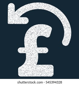 Undo Pound Payment grainy textured icon for overlay watermark stamps. Flat symbol with dust texture. Dotted vector white ink rubber seal stamp with grunge design on a dark blue background.