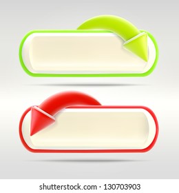 Undo and redo buttons with glossy red and green arrows over, eps10 vector copyspace design elements