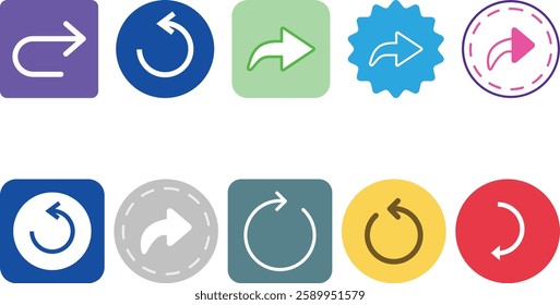 Undo and Redo icon set collection, move, nav bar, next,forward, direction,send, share, shuffle icon vector design.