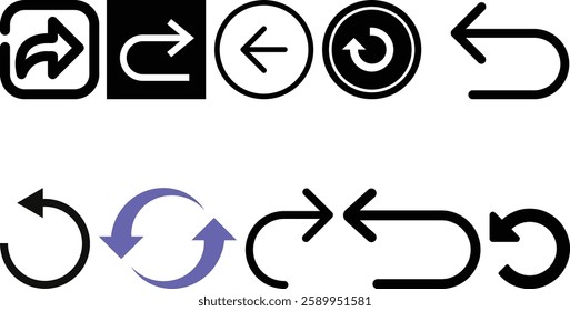 Undo and Redo icon set collection, move, nav bar, next,forward, direction,send, share, shuffle icon vector design.