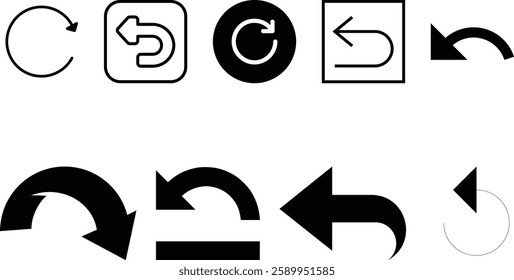 Undo and Redo icon set collection, move, nav bar, next,forward, direction,send, share, shuffle icon vector design.