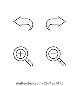 Undo Redo Zoom In and Zoom Out Icon Set for Web Dashboard Interface