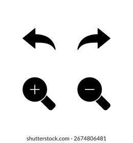 Undo Redo Zoom In and Zoom Out Icon Set for Web Dashboard Interface
