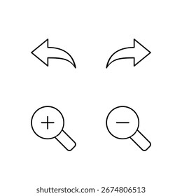 Deshacer Rehacer Zoom In y Zoom Out Icon Set para interfaz de tablero de Web