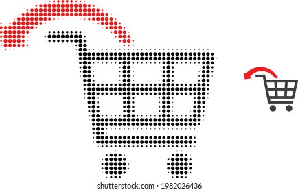 Undo shopping order halftone dotted icon illustration. Halftone array contains round pixels. Vector illustration of undo shopping order icon on a white background.