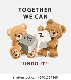undo slogan with bear doll couple holding keyboard keycap vector illustration svg
