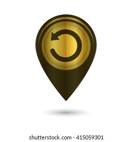 undo symbol - black vector icon; golden  map pointer
