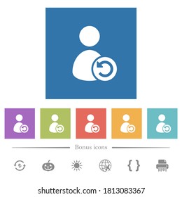 Undo user account changes flat white icons in square backgrounds. 6 bonus icons included.