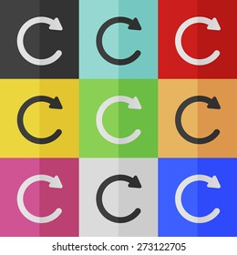 Undo vector icon - colored set. Flat design