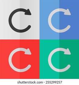 Undo vector icon. Effect of folded paper. Colored (red, blue, green) illustrations. Flat design