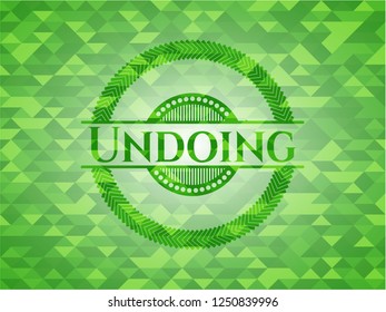 Undoing green emblem. Mosaic background