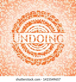 Undoing orange tile background illustration. Square geometric mosaic seamless pattern with emblem inside.