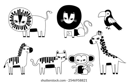 Undomestic animal. Savannah and jungle. Hand drawn vector line illustration