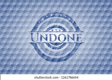 Undone blue badge with geometric pattern background.