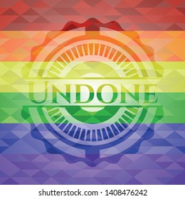 Undone emblem on mosaic background with the colors of the LGBT flag