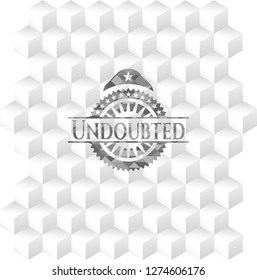 Undoubted retro style grey emblem with geometric cube white background