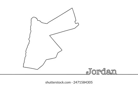 Undrawn black continuous line map of the borders of Jordan. A state located in the Middle East. Vector illustration.