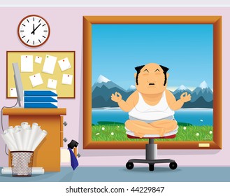 undressed businessman sitting in lotus position (vector,CMYK)