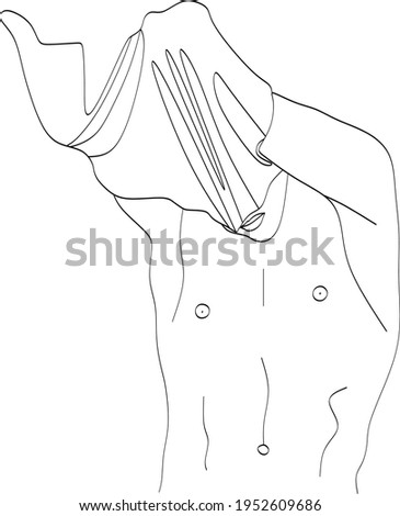 Undressing man. The naked torso of a man. Linear art.