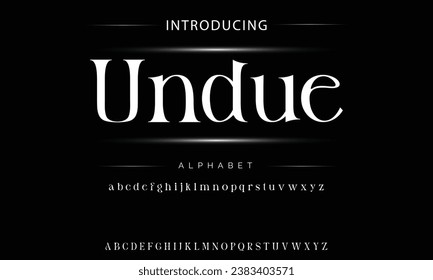 Undue Premium luxury elegant alphabet letters and numbers. Elegant Tech typography classic serif font decorative vintage retro. Creative vector illustration