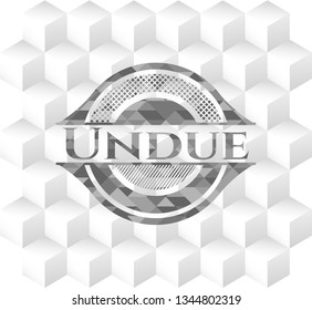 Undue retro style grey emblem with geometric cube white background