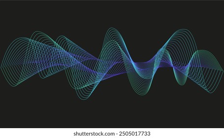 Undulate blue green dotted lines Technology vaporwave vector file Abstract background for banner, 
 ribbon isolated,  twisted Wave with blend effect, curve lines overlay. eps png vector