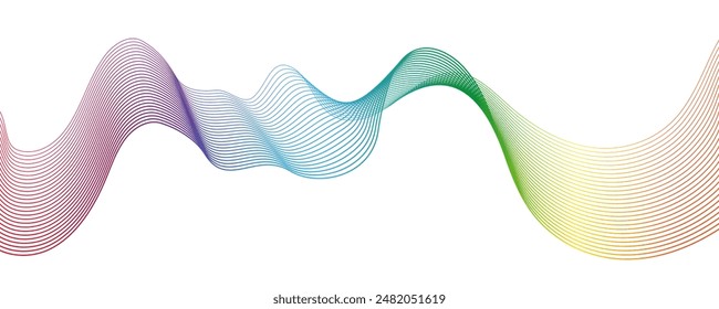 Undulate Colourful Wave Swirl, frequency sound wave, twisted curve lines with blend effect. Technology, data science, geometric border. Isolated on white background. Vector illustration.