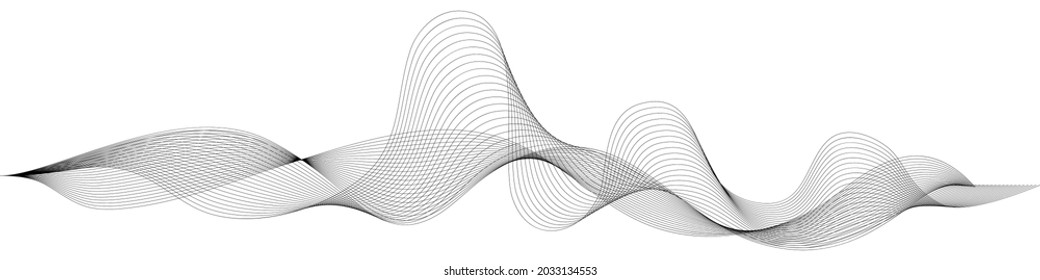 Undulate gray wave swirl. frequency soundwave;  twisted curve lines with blend effect. Technology, data science, geometric border pattern.Isolated on white background. Vector illustration