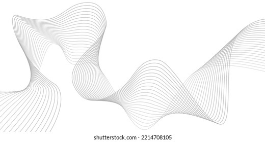 Undulate Grey Wave Swirl, frequency sound wave, twisted curve lines with blend effect. Technology, data science, geometric border pattern. Isolated on white background. Vector illustration.