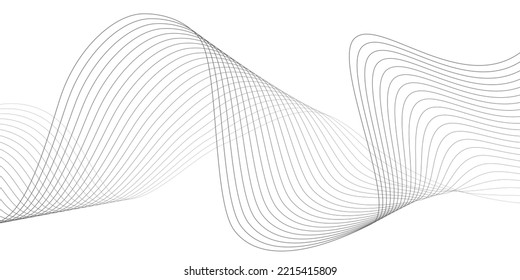 Undulate Grey Wave Swirl, frequency sound wave, twisted curve lines with blend effect. Technology, data science, geometric border pattern. Isolated on white background. Vector illustration.
