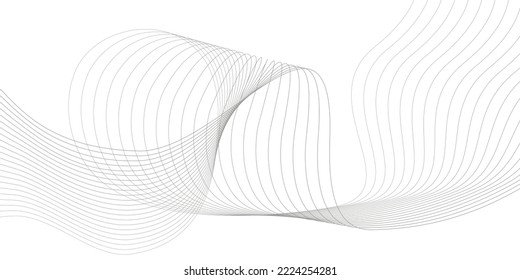 Undulate Grey Wave Swirl, frequency sound wave, twisted curve lines with blend effect. Technology, data science, geometric border pattern. Isolated on white background. Vector illustration.