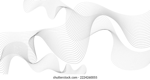 Undulate Grey Wave Swirl, frequency sound wave, twisted curve lines with blend effect. Technology, data science, geometric border pattern. Isolated on white background. Vector illustration.